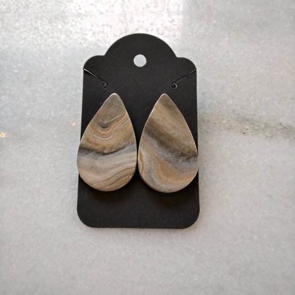 Teardrop Stud Earrings with Granite Design - Picture 2 of 10